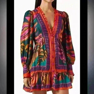 NWOT Farm Rio Foliage Jungle Maximalism Dress Mini Size Small